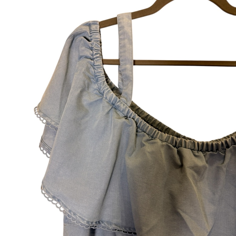 Chambray Blue Off-Shoulder Dress Sundress Sz 24-26w - Picture 2 of 10